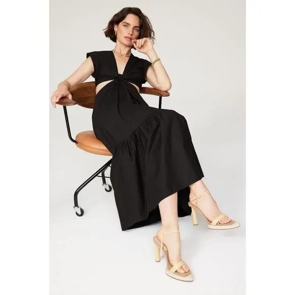 A.L.C. Alexandria Dress Black Midi Size 8 100% Cotton $450.00 Cut Out